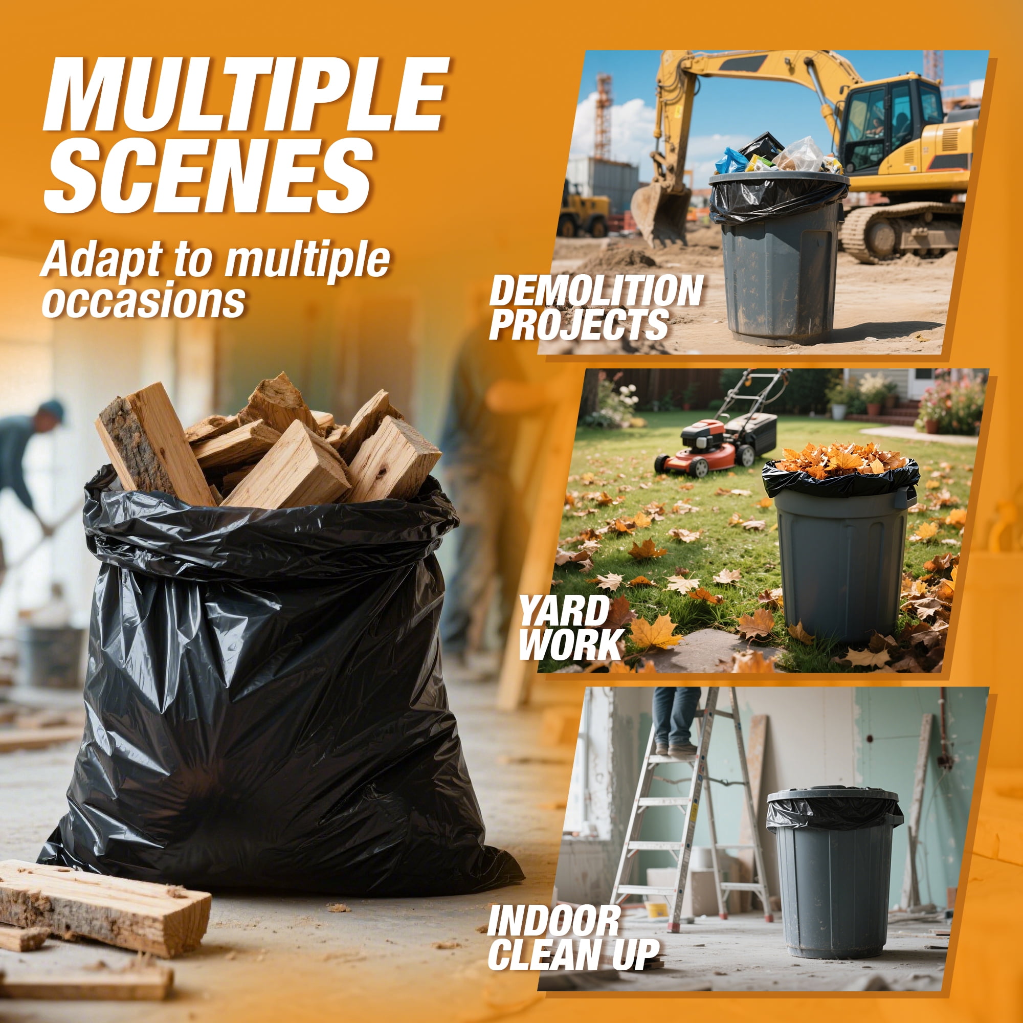 KeenEcho Heavy Duty Contractor Trash Bags 55-60 Gallon, 30 Count, 2.5Mil Extra Thick, Strong Black Garbage Bags, Leakproof Star Seal for Construction, Yard, Demolition Debris