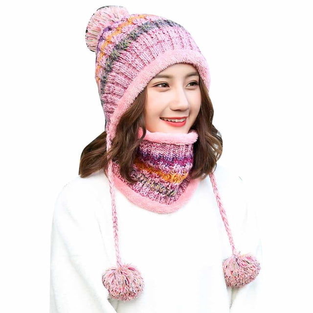 Maoww Ensemble de Bonnets d'Hiver pour Femmes Adultes Cyclisme Extérieur Course Bonnets Chauds Écharpe