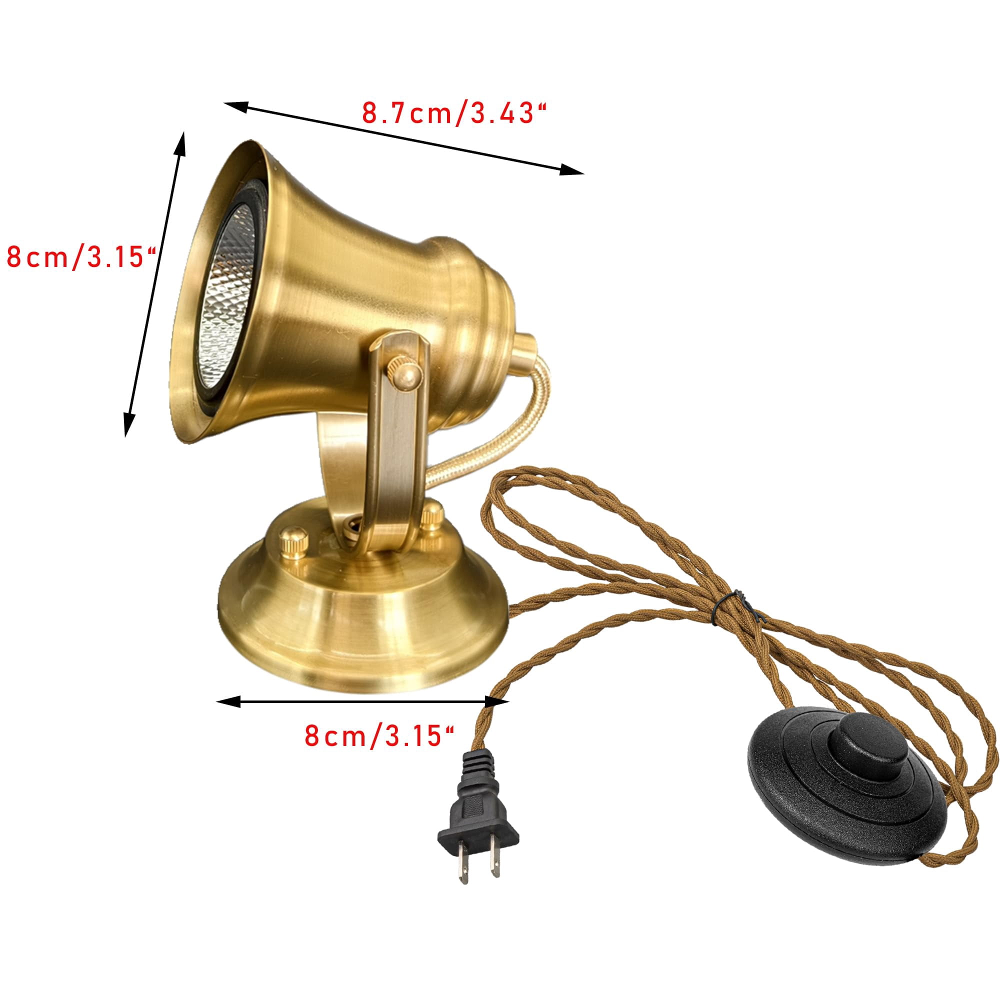 KAYYELAMP Brass Adjustable Flood Light GU10 Warm White Spot Lighting 9.8ft Plug in Cable with Foot Pedal for Living Room Picture Focusing Lamp 1Pcs Vintage