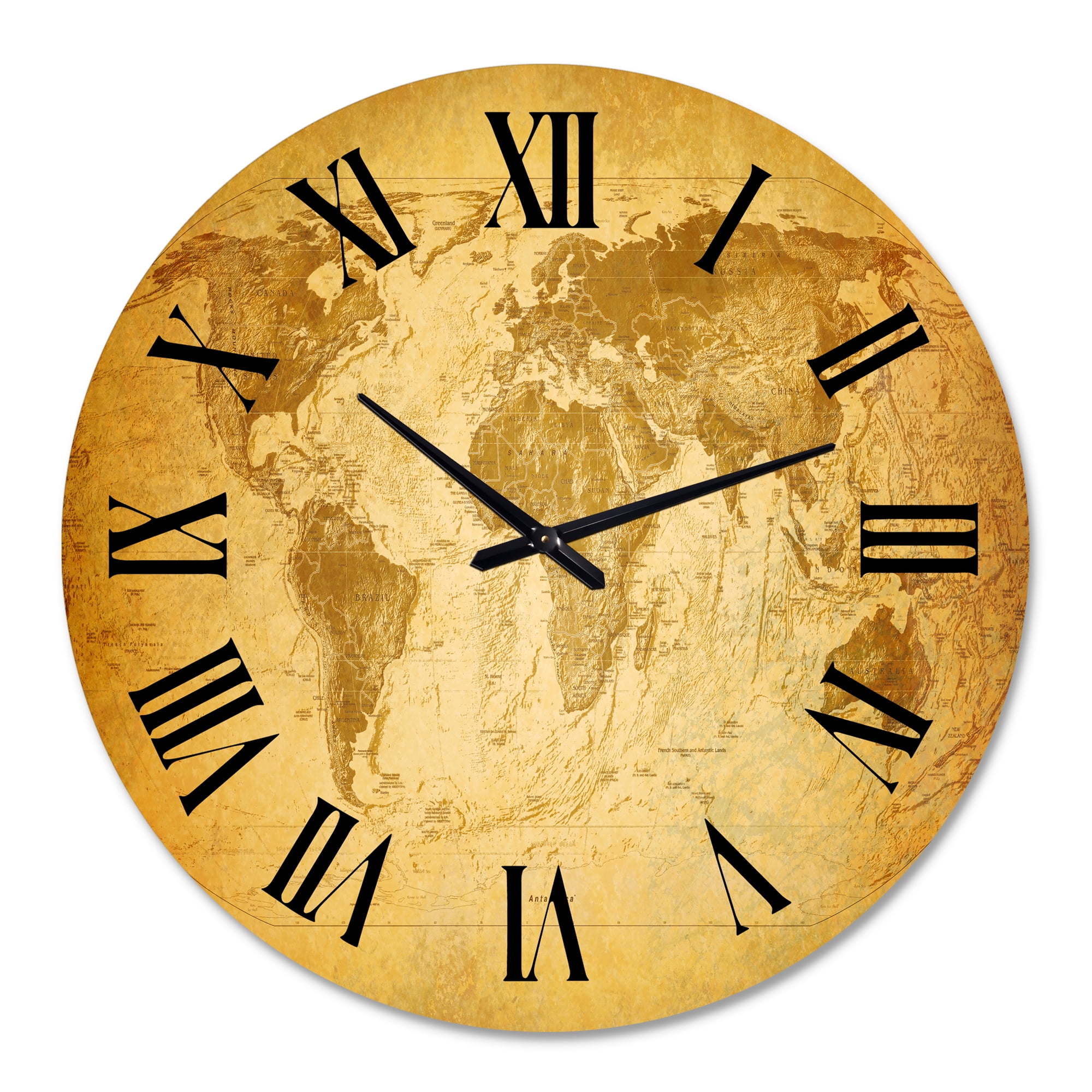 Designart 'Ancient Map Of The World X' Vintage Wall Clock