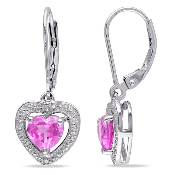 Everly Women's 2ct TGW Created Pink Sapphire and Diamond Accent Sterling Silver Heart Drop Earrings