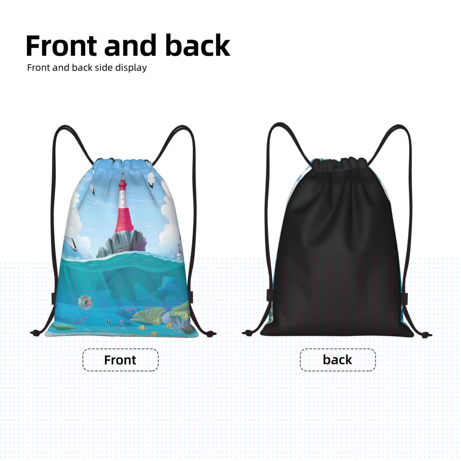 thumbnail image 5 of Kdxio Lighthouse Sea Port Print Drawstring Backpack Bag,Waterproof Draw String Back Sack, Gym Drawstring Bags Swim Bag For Unisex, 5 of 9