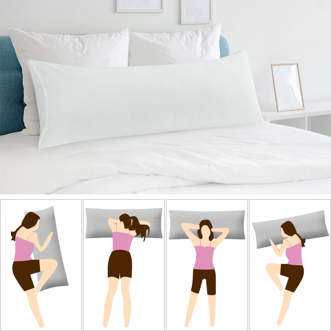 Unique Bargains Microfiber Solid Body Pillow Cover, 20" x 72", White