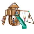 thumbnail image 2 of Backyard Discovery Spruce Hollow Spruce Wood Swing Set, Wave Slide, Clubhouse, Rock Wall, 2 of 14