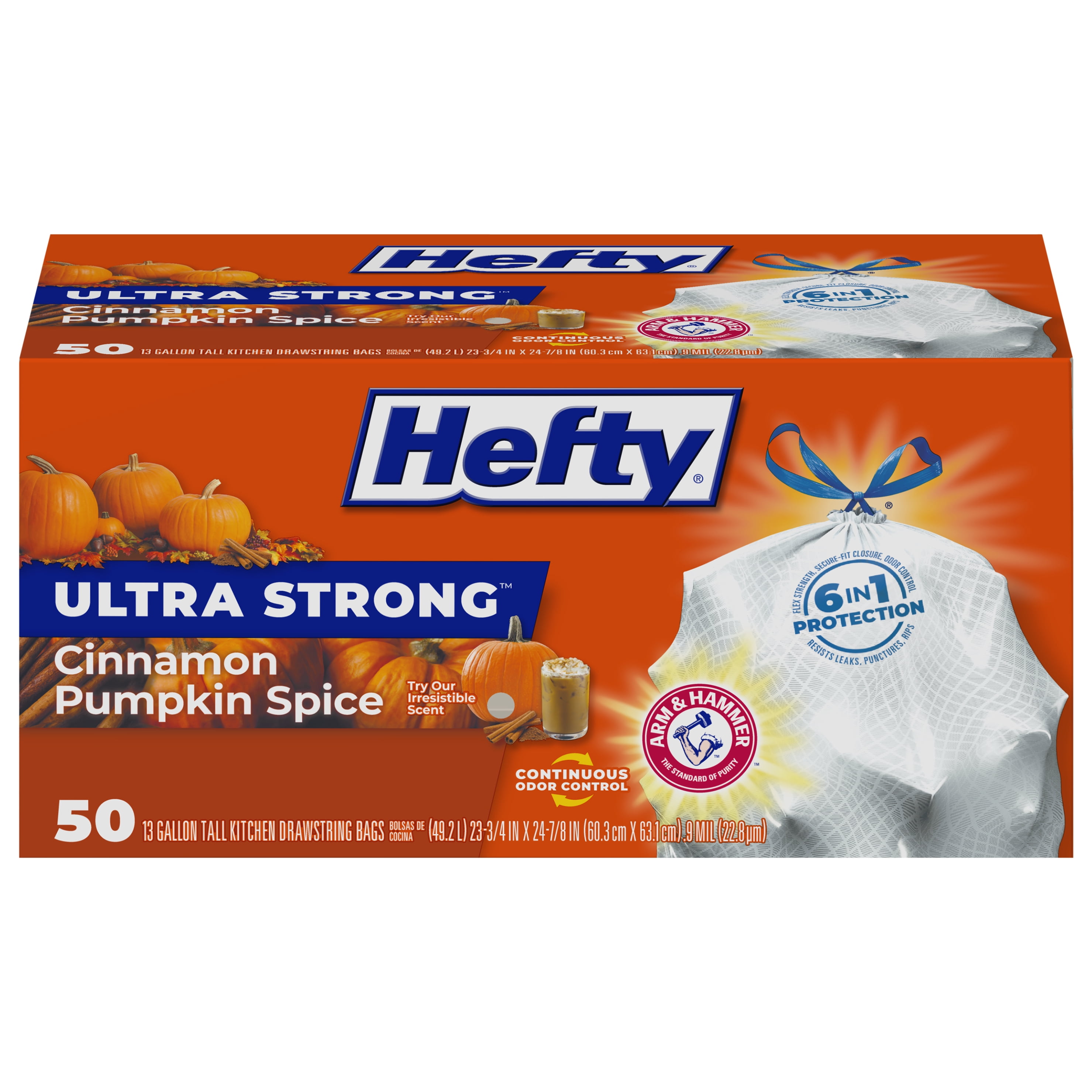 Hefty Ultra Strong Tall Kitchen Trash Bags - Cinnamon Pumpkin Spice - 13 Gallon/50ct