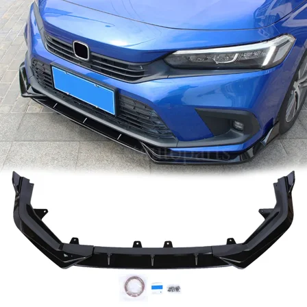 Glossy Black Front Bumper Lip Spoiler Body Kit For 2022  Honda Civic 11th 3pcs
