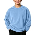 thumbnail image 2 of Spazoro Boys Corduroy Pullover Sweatshirt, Relaxed Fit Long Sleeve Solid Color Crewneck Cozy Daily Wear Top Blue Size 5-6, 2 of 8