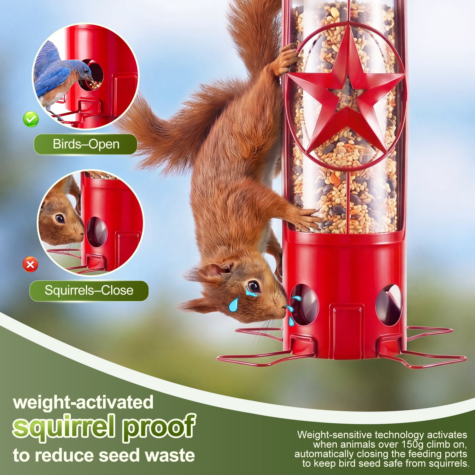 Squirrel Proof Bird Feeders for Outdoors Hanging, Metal Squirrel Proof Bird Feeder with Gravity Protection, 3LB Large Capacity Wild Bird Feeders for Outside Finch, Cardinal, Blue Jay