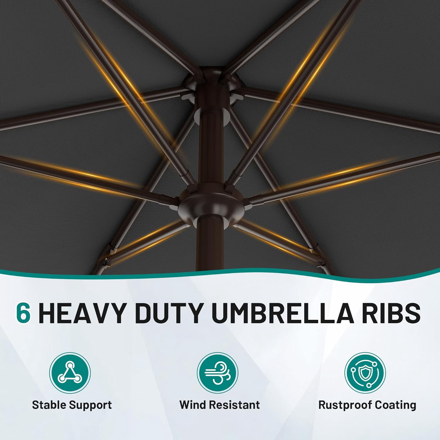 7.5FT Patio Umbrella Table Market Umbrella with 6 Sturdy Ribs, Button Tilt/Crank, Heavy-Duty Outdoor Umbrellas for Pool, Deck, Garden and Backyard, Gray