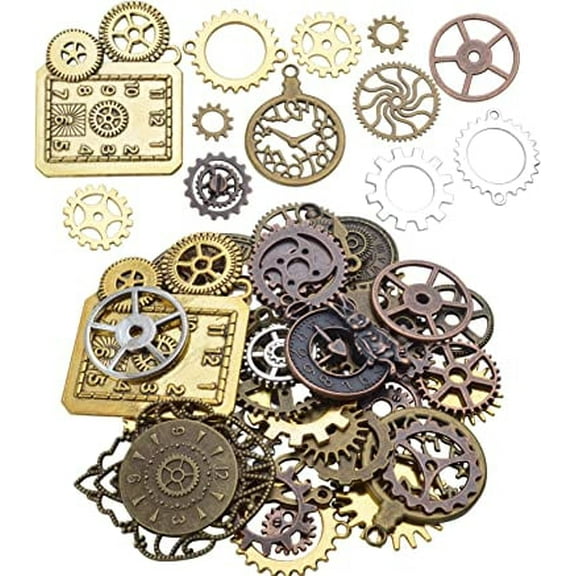 Aylifu 100g(30-40PCS) Mixed Color Alloy Steampunk Gears Charms Clock Face Charms Gears Cogs Charms Pedants Jewelry Findings for Crafting DIY Jewelry Making Accessory