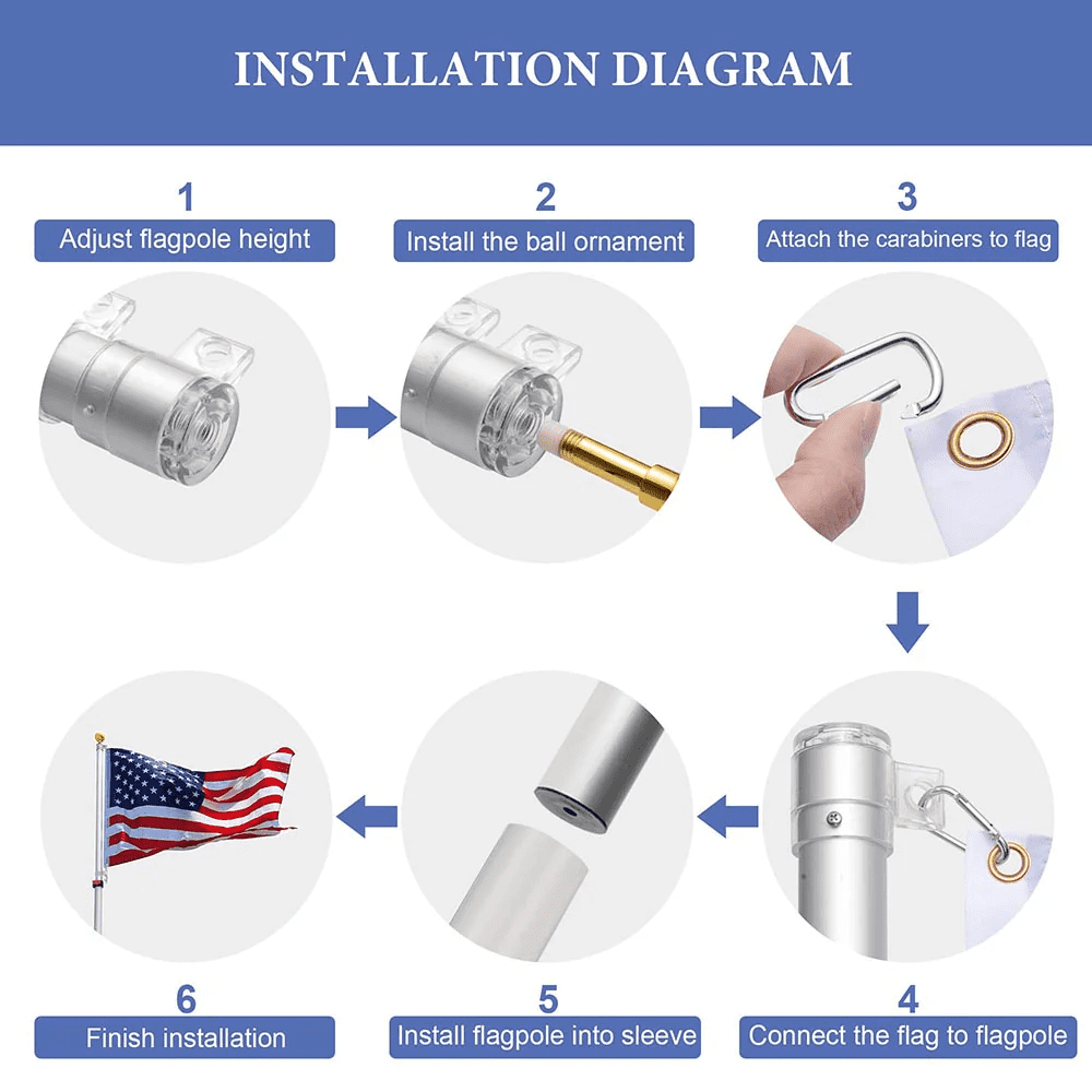 American Aluminum Telescopic Flagpole Set 20', Silver