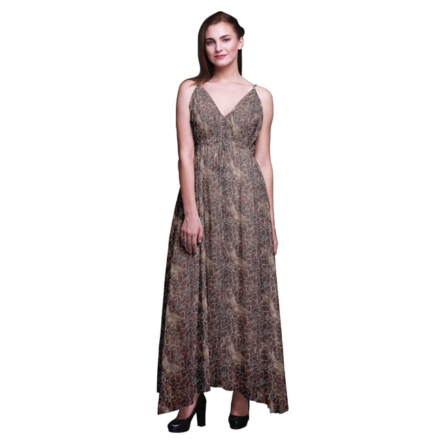 Bimba Robe Longue Maxi d'Été à Imprimé Floral pour Femme, Col en V, Tenue de Villégiature pour les Vacances - X-Grand