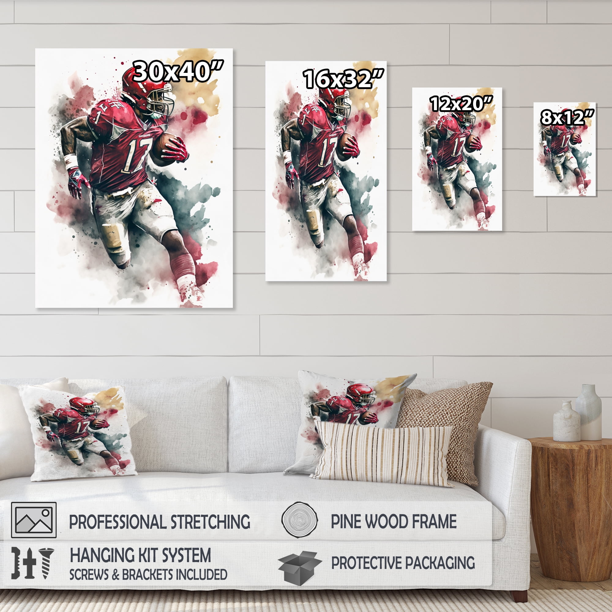 Designart Football Player On Field II Canvas Wall Art