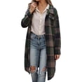 thumbnail image 2 of VXARARL Flannel Shirt Women Long Button Down Plaid Jacket Fall Winter Oversized Lapel Shacket 2026 Trench Coat With Pocket Dark Green XL, 2 of 7