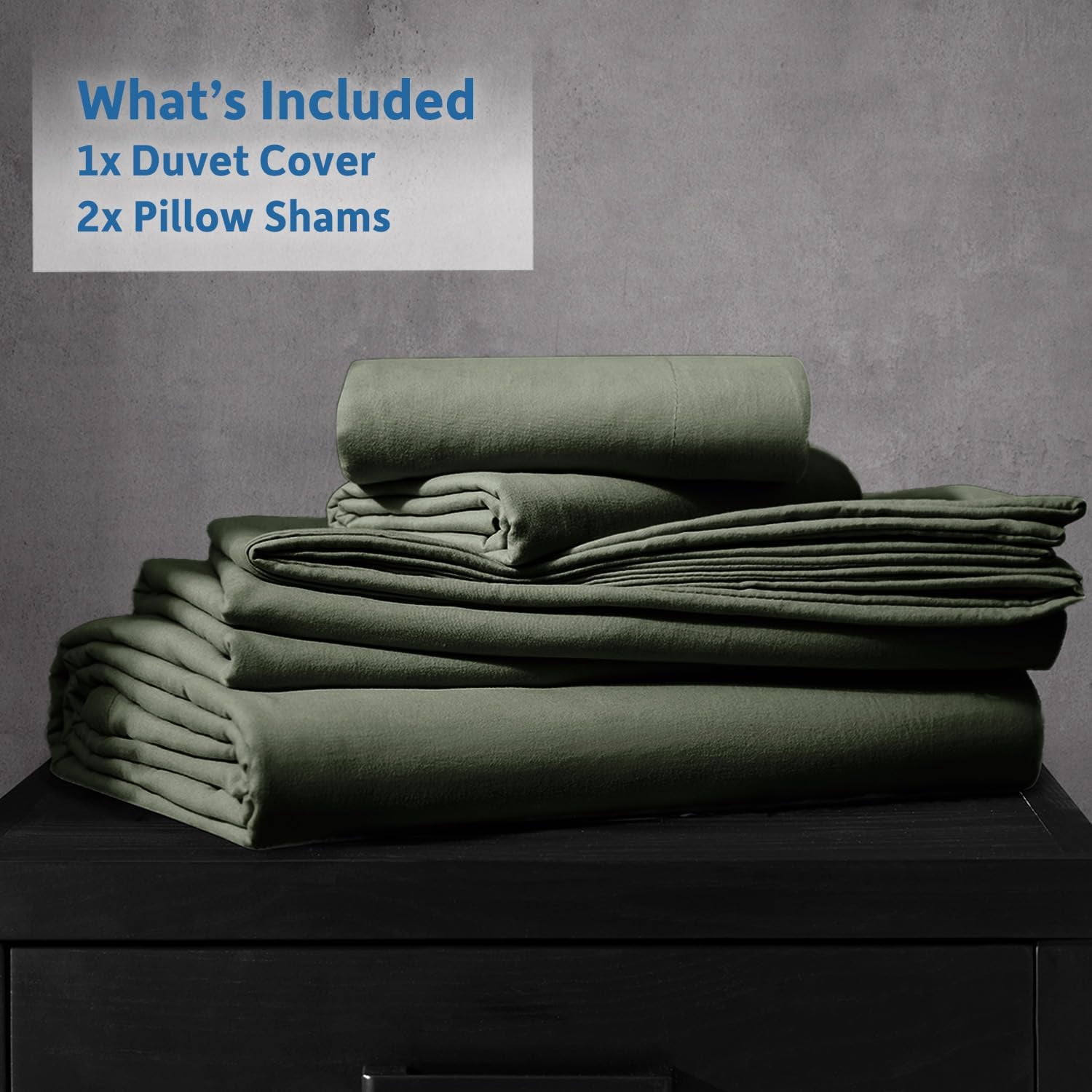 LammaLoe Duvet Cover Queen Size, Soft Prewashed 3-Piece Duvet Cover Bedding Set with Pillow Shams, Olive Green