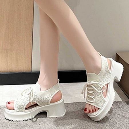 

Gnobogi Fashion Women s Breathable Sandals Casual Sponge Cake Bottom Fish Mouth Sandals Beach Holiday Shoes