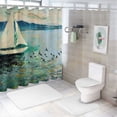 thumbnail image 7 of Fenyluxe  Art Shower Curtain, Sailing Boat Yacht Birds Watercolor Brushstroke Composition, Cloth Fabric Bathroom Decor Set with Hooks, 7 of 7