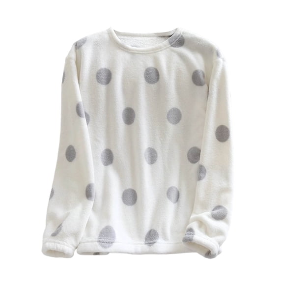 Lopecy-Sta Loungewear Top for Women Fuzzy Pajama Tops Long Sleeve Fleece Flannel Pj Winter Warm Thick Sleeping Pullover Sleepwear