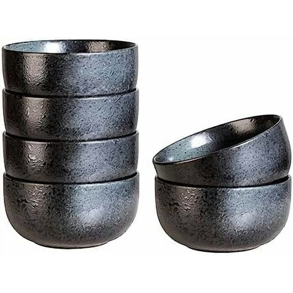 Ceramic Small Bowls for Kitchen, Set of 6, 9 ounces Ice Cream Bowls, Small Serving Bowls for Soup, Dipping, Condiments, Side Dishes, Snack, Prep (Black and Grey
