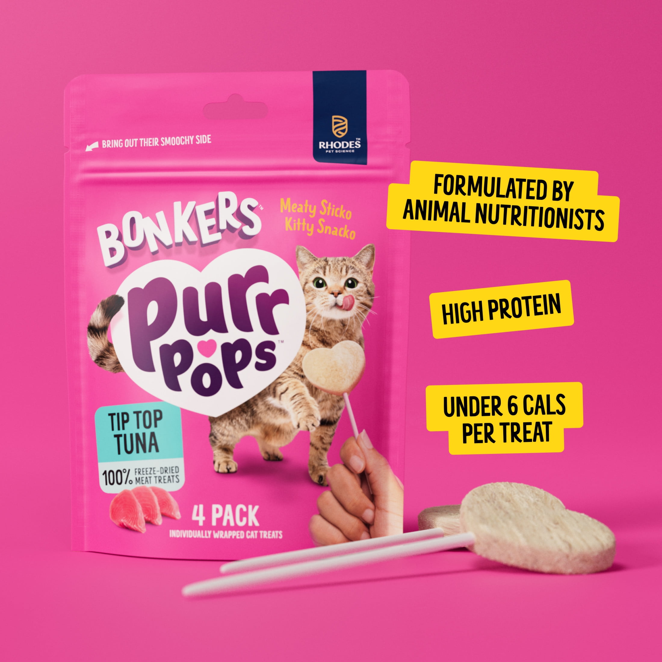 Bonkers Purrpops Freeze-Dried Tuna Flavoured Lollipop Treats for Cats, 24.5g Bag (4 Pack)