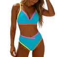 thumbnail image 2 of Guluxicc 2 Piece Bikini Sets for Women Color Block V Neck High Waisted Padded Push-Up Summer Beach Swimsuits Bathing Suit, 2 of 8