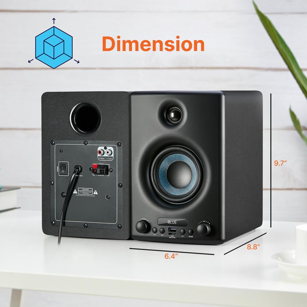 Pyle HiFi Active Bookshelf Speaker W/ Bluetooth Audio Stereo Monitor Speaker System, 300W (Black)