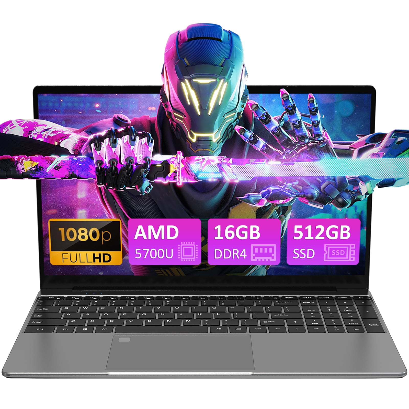 Auusda 16" Business Laptop, Windows 11 Pro Laptop Computer, AMD Ryzen 7430U, 16GB RAM 512GB SSD, Backlight, Fingerprint, Gray