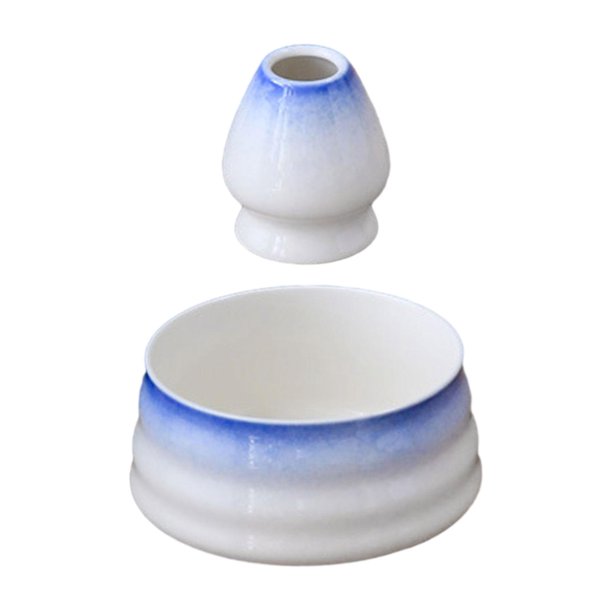 Cuenco De Cerámica Para Matcha De 2 Piezas Y Soporte Chasen Para Preparación De Matcha Japonés Azul BLESIY batidor de matcha
