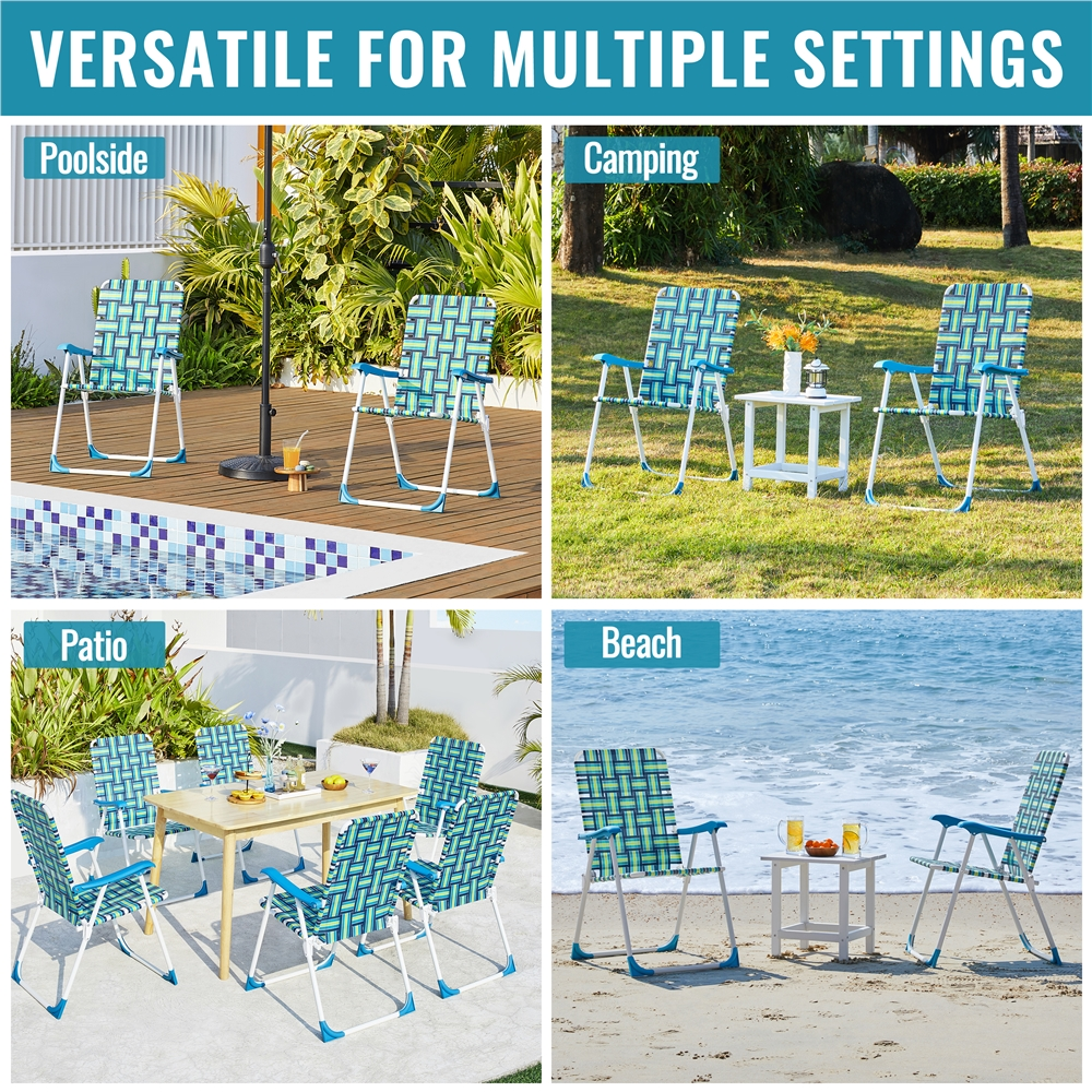 Renwick Patio Portable Webbed Folding Chairs for Garden and Poolside, Set of 2, Green