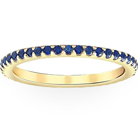 Pompeii 3/4Ct Genuine Blue Sapphire Eternity Ring Stackable Band 10k Yellow Gold (,)