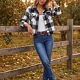 thumbnail image 6 of Womens Plaid Flannel Shacket Button Front Lapel Collar Long Sleeve Cropped Jacket with Chest Pockets S, 6 of 8