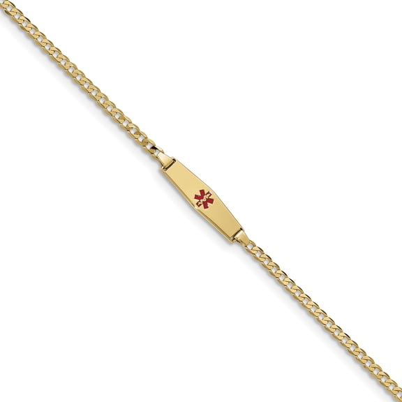14k Yellow Gold Medical Alert Soft Red Enamel Curb Link Id Bracelet 8 Inch Fine Jewelry For Women Gifts For Her