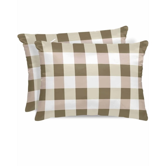 Hokiten Pillow Cases Queen Size Set of 2, Couch Pillow Covers, Brown Plaid Satin Pillowcases with Zipper for Hair/Skin, Pillow Protector Cover, Spring Summer Farmhouse Buffalo Checkered 20x30 Inches