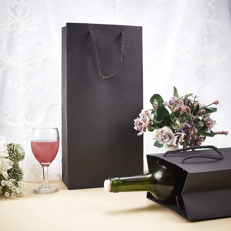 10pcs Wine Gift Bag Black Kraft Paper Bag Reusable