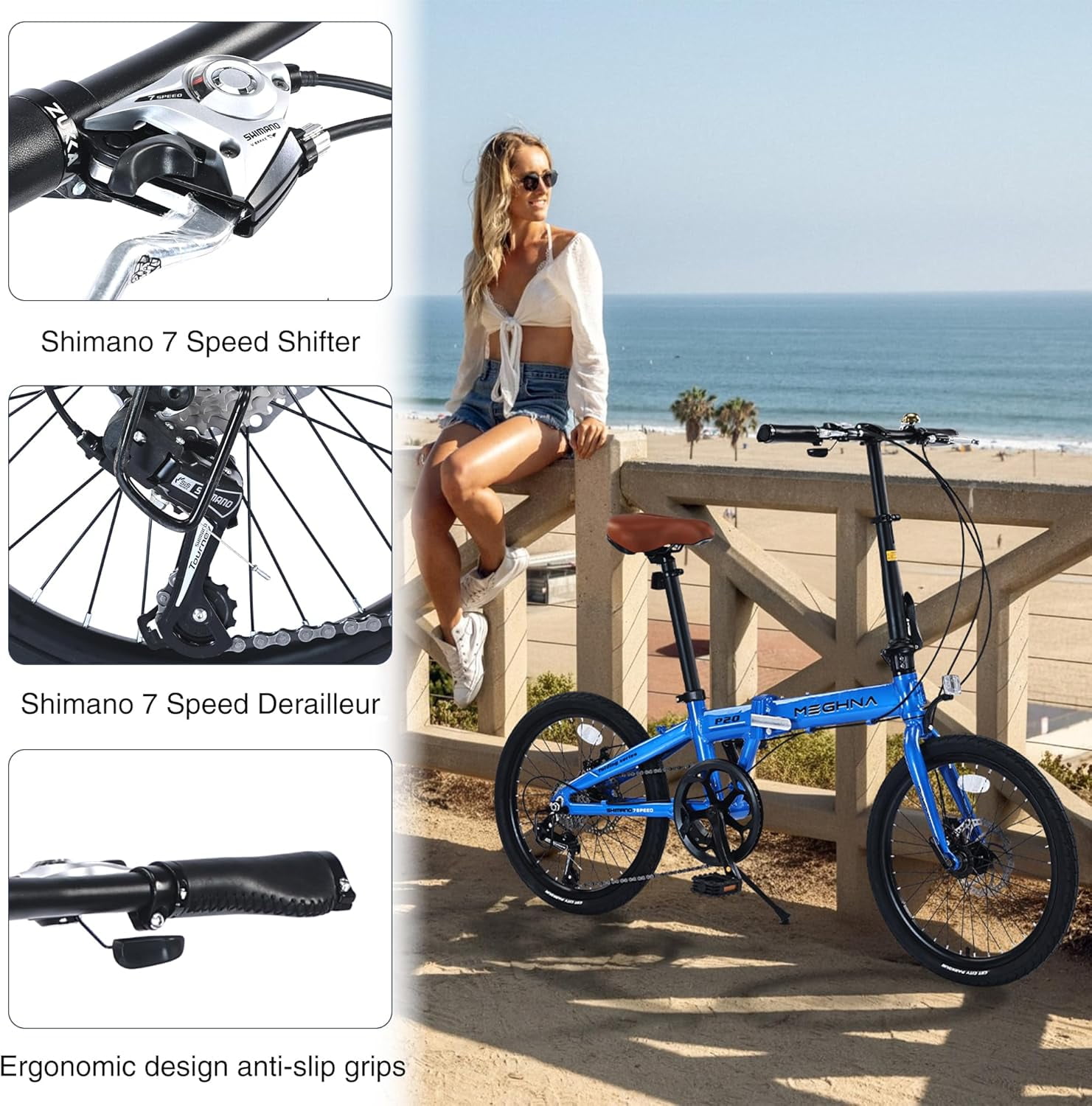 Ambifirner Foldable Bike for Adults,20 Inch Commuter Bike with Detachable Basket,7-Speed,Streamlined Design,Folding Bicycle for Commuting,Fitness and Vacation