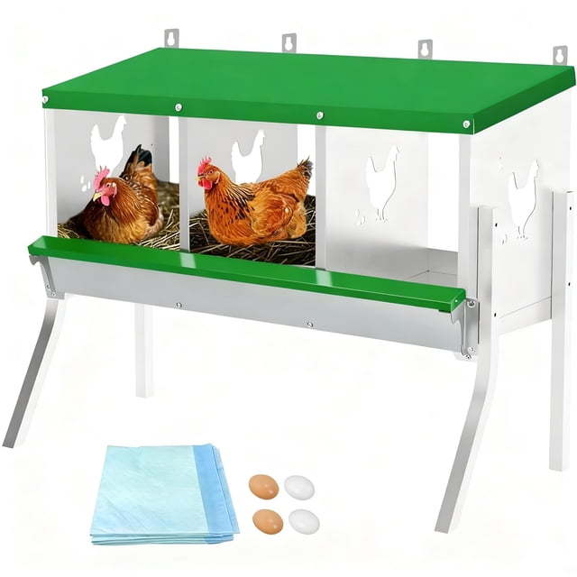 GloryStar Chicken Nesting Box with Large Vented Hole – Metal Egg Laying Boxes with Organized Compartments for Chickens That Support Everyday Egg Collection in the Coop and Provide a User-Friendly