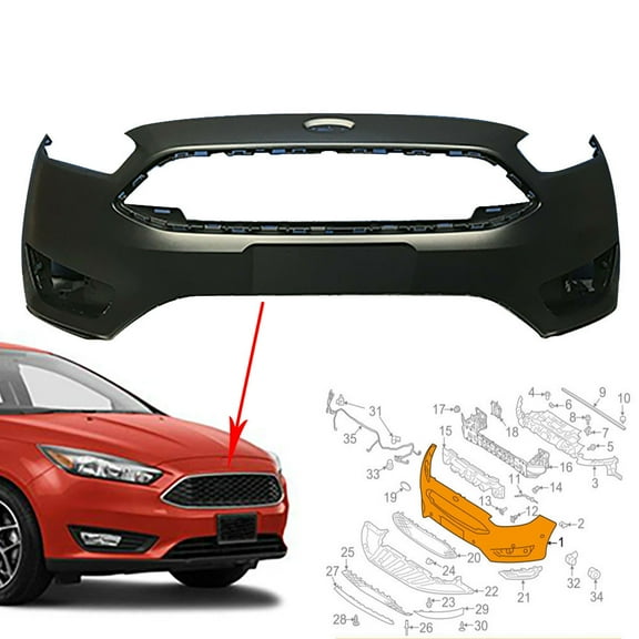 SEBLAFF Primed Front Bumper Cover Fit For Ford Focus 2015 2016 2017 2018 S/SE/SEL 4Door