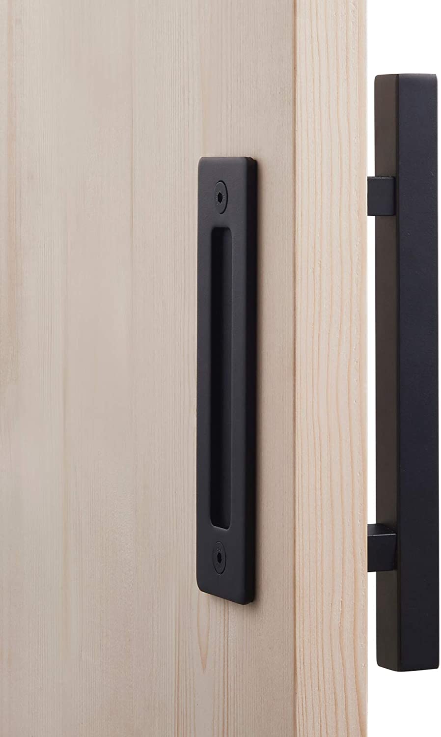 FaithLand 12" Barn Door Handle with Flush Finger Pull, Pull and Flush Door Handle Set in Black, Square - Fit Doors Up to 2 3/8'' 12" Black Pull Handle (Square) - image 5 of 7
