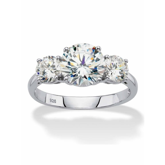 PalmBeach Jewelry 3 TCW Round White Cubic Zirconia 3-Stone Bridal Engagement Anniversary Ring in Platinum-plated Sterling Silver