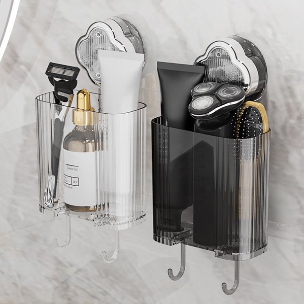 Organizador de baño con ventosa transparente - Rack de almacenamiento en la pared sin taladro para lavabo, encimera, ducha y tocador