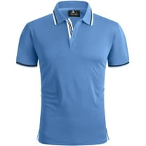 Geeksport Polo Shirts for Men Short Sleeve Solid Color Causal Collared Golf Tennis T-Shirt Men's Golf Polo Shirts Business Polo Shirts Light Blue XL