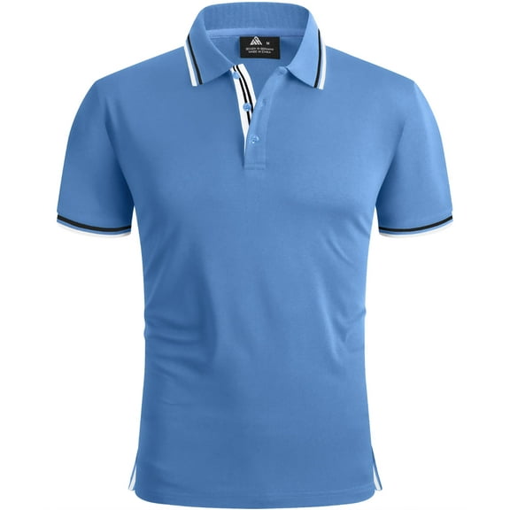 Geeksport Polo Shirts for Men Short Sleeve Solid Color Causal Collared Golf Tennis T-Shirt Men's Golf Polo Shirts Business Polo Shirts Light Blue XL