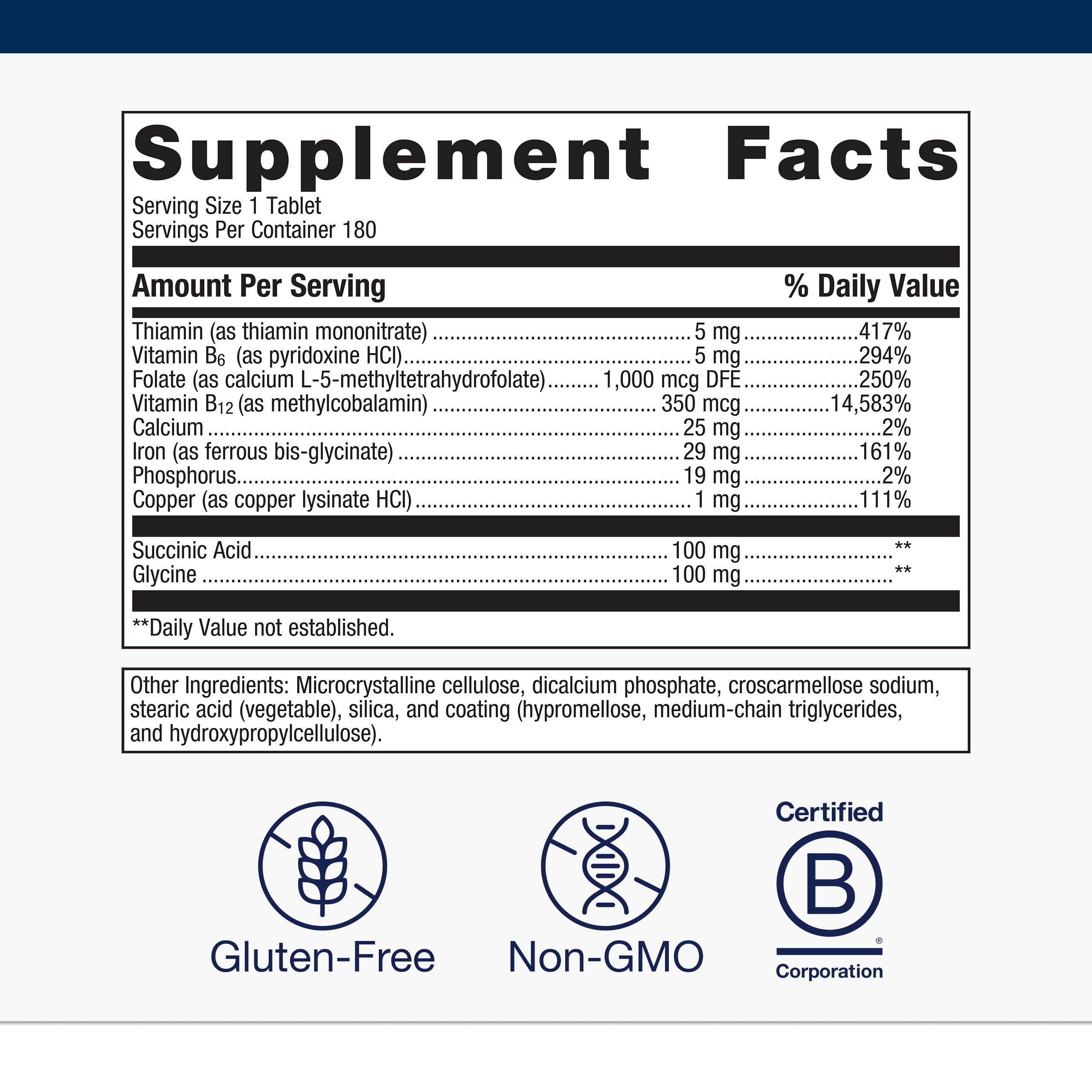 Metagenics Hemagenics - Iron Supplement - Non-Constipating - Vitamin B12, B6 & Folate - Supports Formation & Maintenance of Healthy Red Blood Cells* - Non-GMO, Gluten-Free & Vegetarian - 180 Tablets