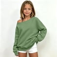 thumbnail image 2 of XAOFW Girls Solid Color Off The Shoulder Sweatshirts Cozy Long Sleeve Sweatshirts Relaxed Fit Knit Basic Pullover Trendy Tops 3-4 Years, 2 of 5