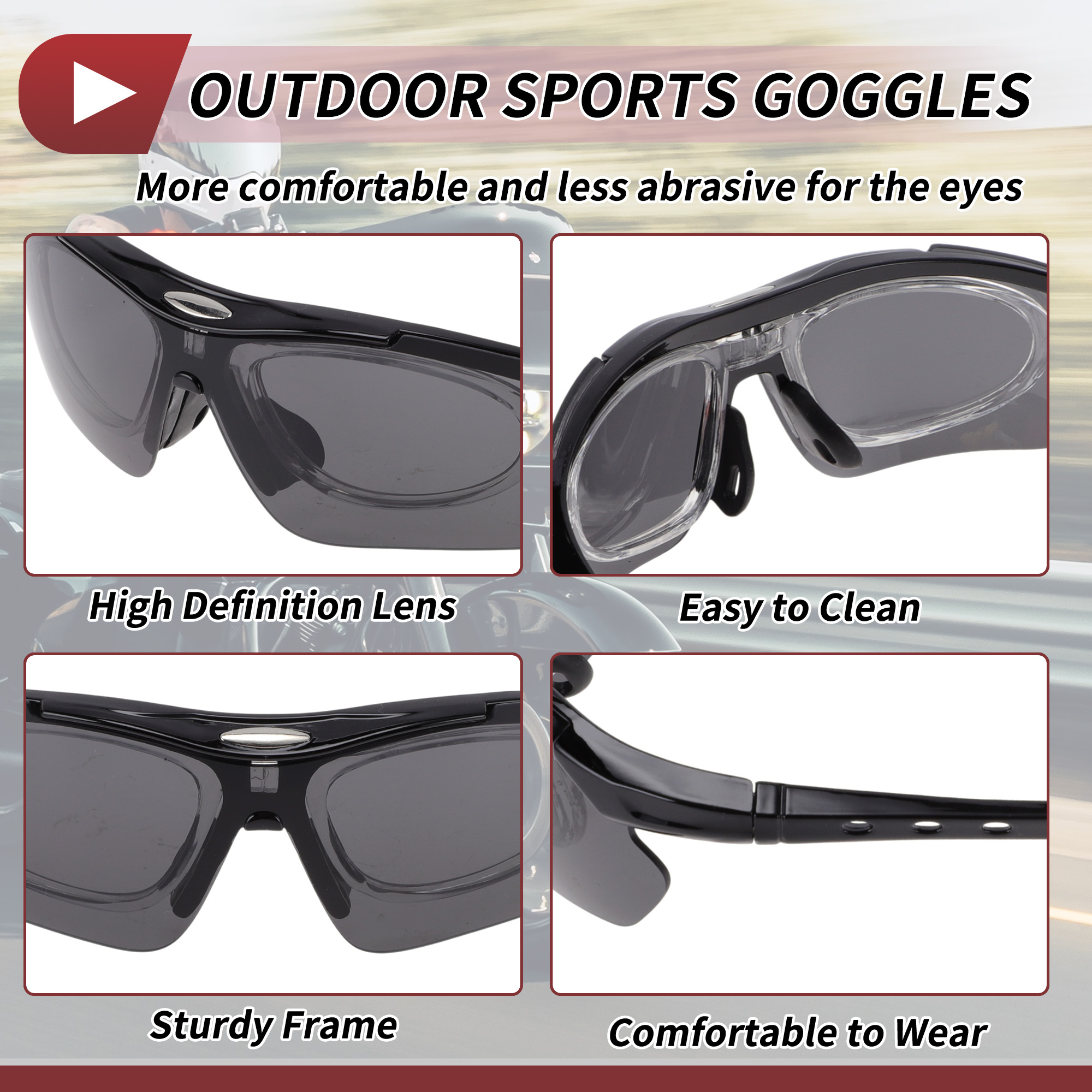 Unique Bargains 1 Set Motorcycle Riding Goggles PC PC Outdoor Sports Sunglasses for Motocross Dirt Bike ATV Dark Gray Lens Black Frame