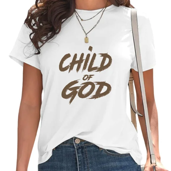 UNISHE Women's "Child of God" Graphic Tee Spiritual Faith Inspired Top Casual T-Shirt for Daily Outfit White, XL