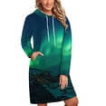 thumbnail image 1 of Aurora Automne Hiver Robe à Manches Longues Chandails en Molleton Imprimés à Capuche avec Cordon de Serrage Robes Pull-Over Aurora Borealis Aurores Boréales, 1 of 5