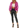 thumbnail image 2 of INSPIRE CHIC Women's Holographic Hooded Shiny Casual Long Sleeve Zipper Metallic Jacket XS Hot Pink, 2 of 5