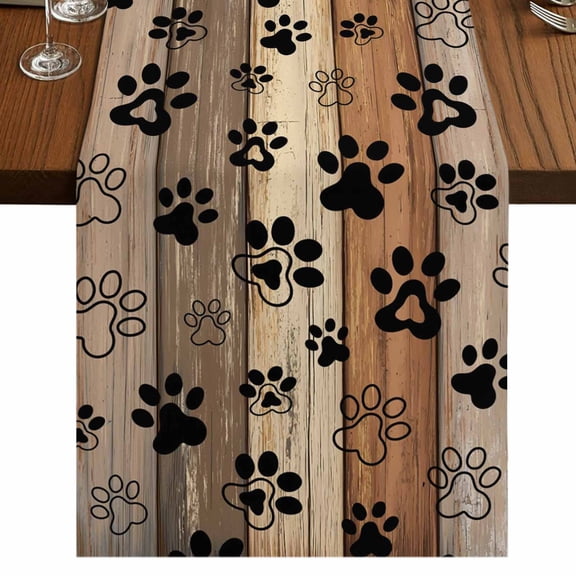Table Runners 120 Inches Long Dress Scarves, Brown Beige Farmhouse Coffee/Dining/Kitchen Table Runner for Living Room, Rustic Farmhouse Dog Paw Vintage 13x120 Inch