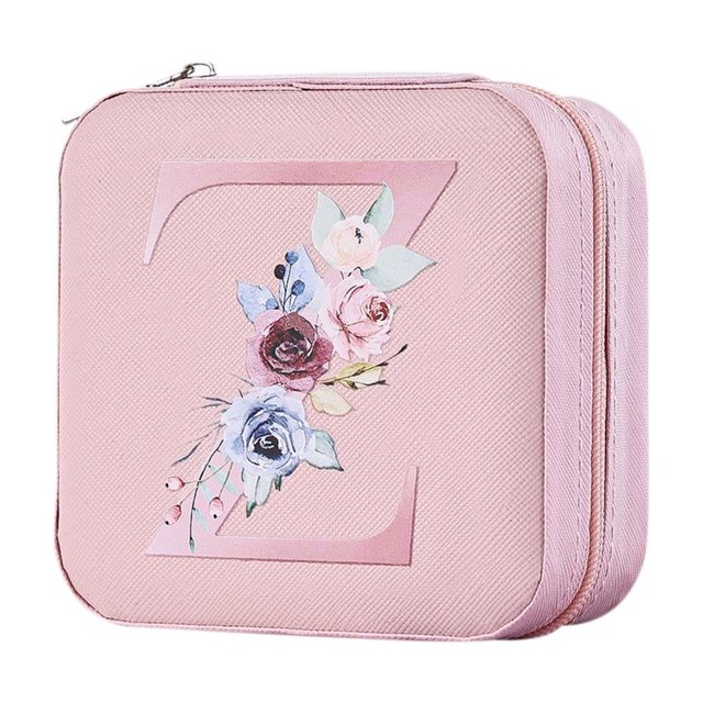 Z Pu Alphabet Jewelry Storage Box 26 Printed Letter With Portable Design, Organized Compartments And Durable Material For Earrings, Rings, Bracelets